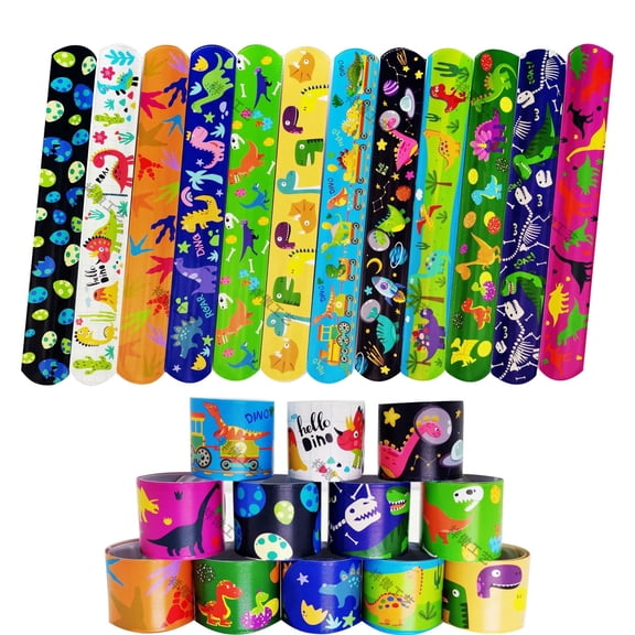 36 Pcs Dinosaur Slap Bracelets for Kids, Jurassic Forest World theme Snap Bands Toy Gift Party Favor Supplies for Dino Party Bag