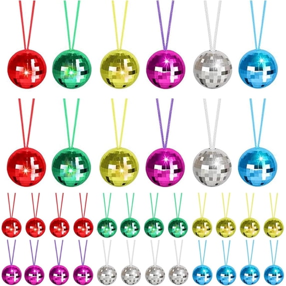 36 Pcs Disco Ball Necklaces 70s Disco Party Necklaces 1.5 Inches Disco Necklace 6 Colors Disco Party Decorations Disco Accessories, Dance Party Favors and Supplies for Kids and Adults