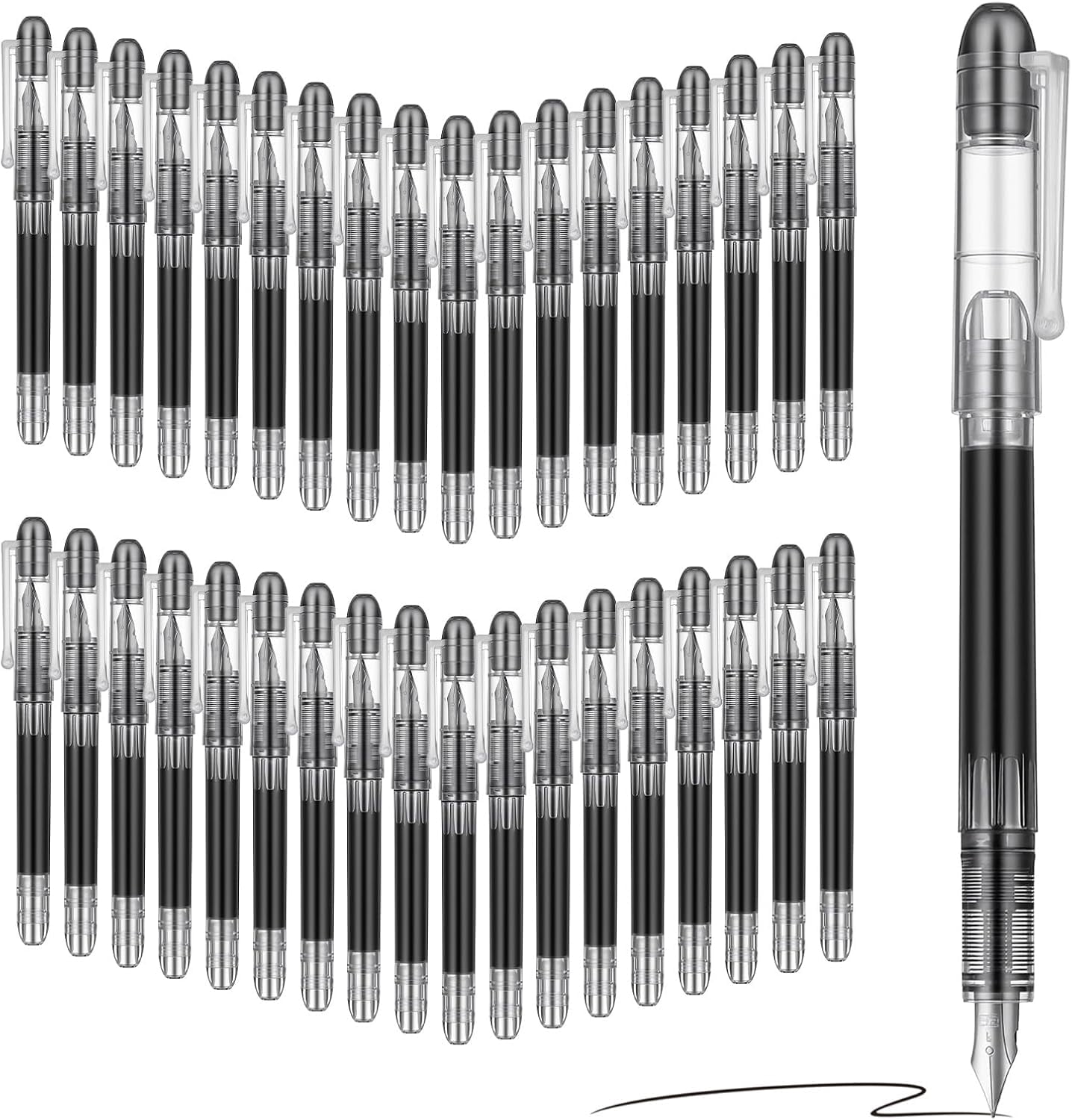 36 Pcs Disposable Fountain Pens Fine Point, Black Ink Pen Pack for Smooth Writing, Quick Drying, Calligraphy, Journaling, Office Supplies, Sketching & Doodling