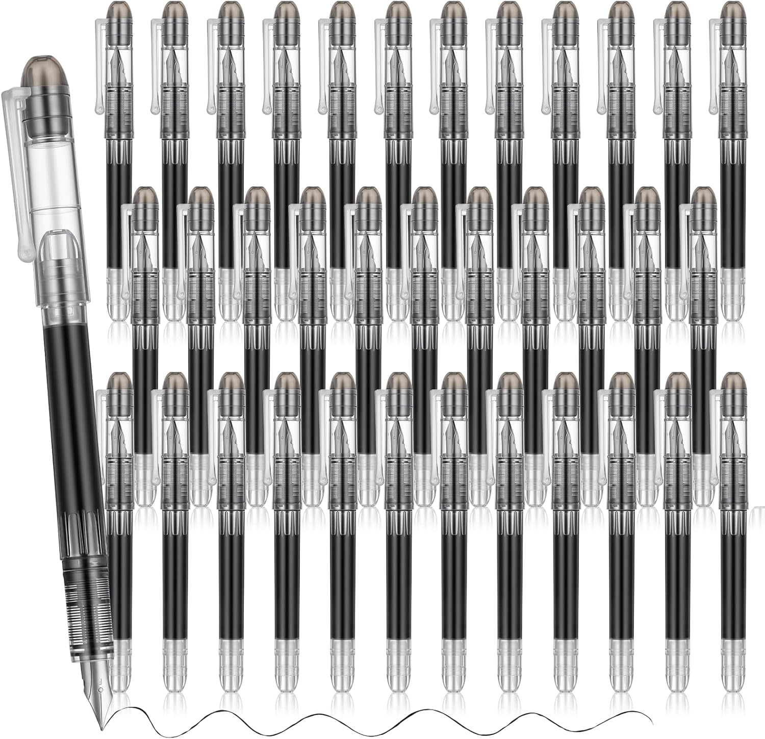 36 Pcs Disposable Fountain Pens, Quick Drying 0.5mm Black Ink Pens Smooth Writing Calligraphy for Journaling Office Sketching Doodling Beginner Artist Gifts