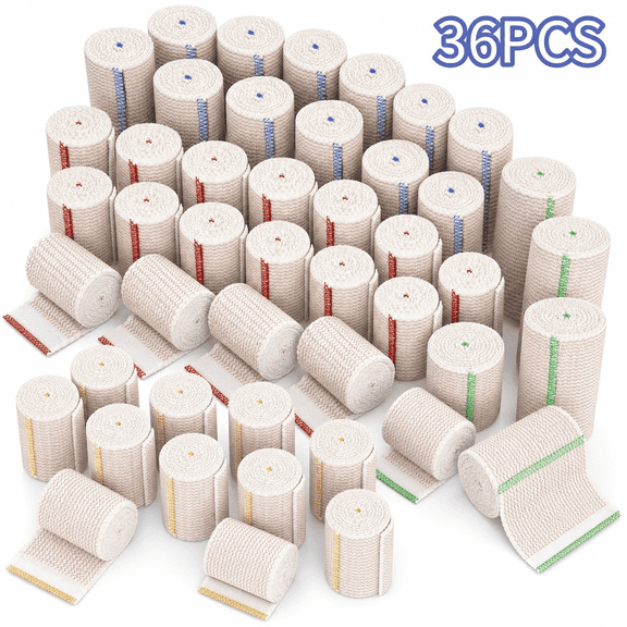 36 Pcs Elastic Bandage Wrap, 2 3 4 Inch Compression Bandages with Self Clasp, Washable Reusable Stretchy Rolls for Sports Wound Injury