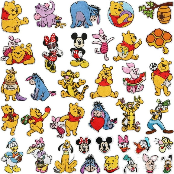 36 Pcs Embroidered Pooh On Patches for Clothing, Embroidered applique set, Eeyore Embroidered Patches, Applique Patches for Clothes, Jackets, Jeans, Backpacks