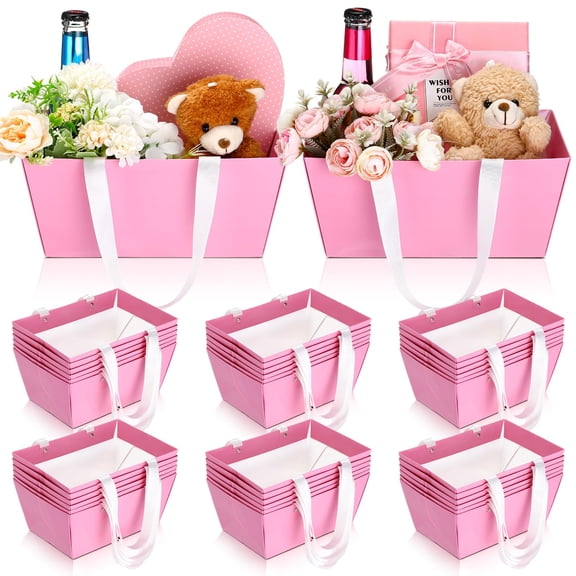 36 Pcs Empty Gift Baskets with Handles Kraft Cardboard Bulk Pack 9.8 x 6.5 x 4.3 Inch