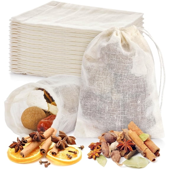 36 Pcs Empty Spice Bags, Muslin Drawstring Bag,Reusable Tea Bags, Sachet Bags, Coffee Brew Bags, Sachet Bags, Cotton Cheese Cloth Bag for Cooking, 3 X 4 inch, White, Topboutique