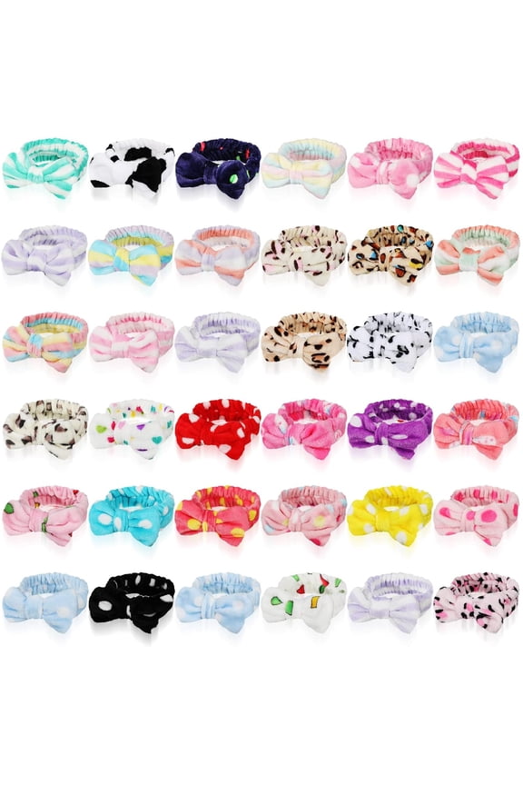 36 Pcs Facial Spa Headband Makeup Headbands Bulk Easter Bow Hair Head Band Fluffy Plush Spa Headband for Easter Basket Stuffer Gifts Women Washing Face Shower Cleansing