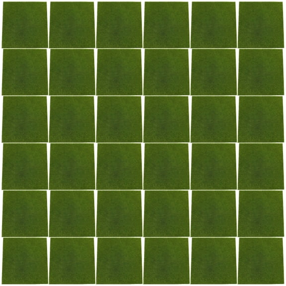 36 Pcs Fake Grass for Crafts, Artificial Garden Grass Squares, Flocked Moss Artificial Turf for Diorama, Fairy Garden Accessories for Miniature Ornament DIY Decoration, Green