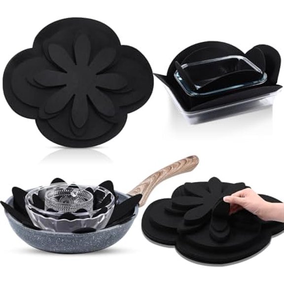 36 Pcs Felt Pot Pan Protectors Dish Dividers Separators Bakeware Cookware Scratch Protectors Different Sizes, Thicker Pan Pads for Stacking Cookware Organizing Protecting(Black)