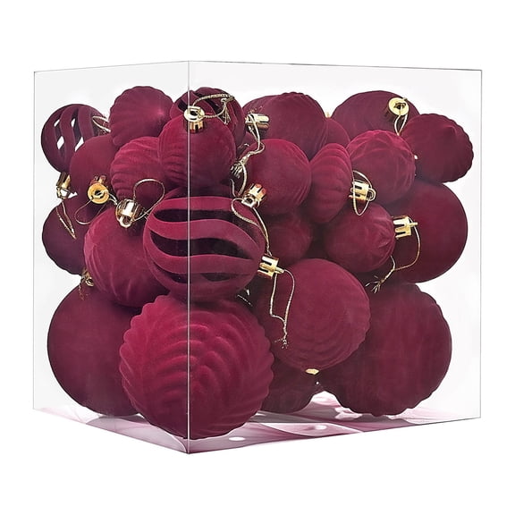 36 Pcs Flocked Christmas Ornaments, Velvet Christmas Balls, Flocked Decorative Hanging Ornaments Set for Xmas Tree Garland Table Centerpiece Holiday Home Decor