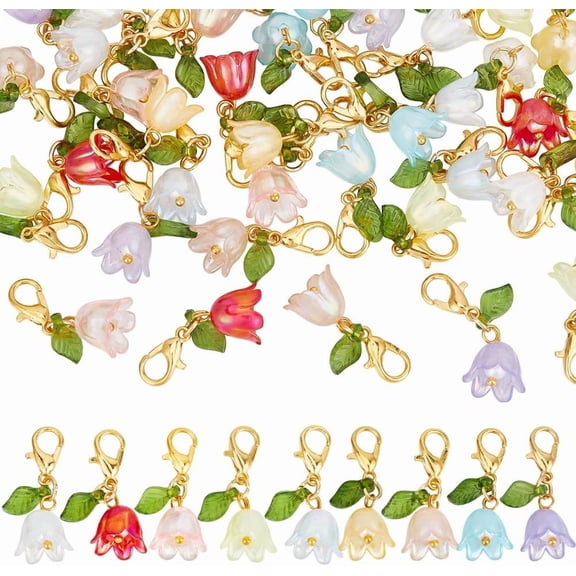 36 Pcs Flower Stitch Markers Crochet 9 Styles Lily Acrylic Locking Stitch Marker with Lobster Claw Clasps Flower Pendants for Knitting Weaving Sewing Accessories Quilting DIY Craft