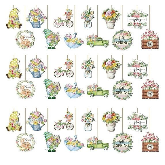 36 Pcs Flower Wooden Ornaments for Tree Spring Tree Skirt Tulip Gnome Hanging Wood Cutout Colorful Spring Decor for Home Small Tree Part