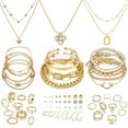 36 Pcs Gold Plated Jewelry Set With 4 Pcs Necklace, 11 Pcs Bracelet, 7 ...