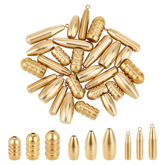 36 Pcs Golden Brass Weight 9 Styles Threaded Copper Fishing Sinker Shot Weight Worm Sinker Weight Set for Texas Rig