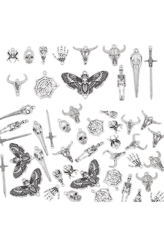 36 Pcs Gothic Charms 12 Styles Silver Alloy Charms Tibetan Style Spiders Web Charms