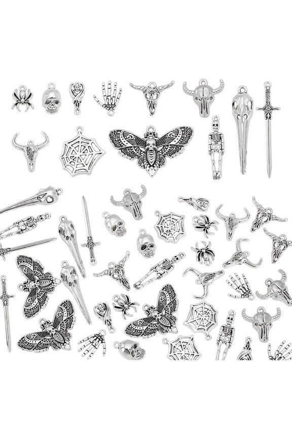 36 Pcs Gothic Halloween Skull Charms 12 Styles Antique Silver Alloy Charms Tibetan Style Spiders Web Charms for DIY Bracelet Earring Necklace Jewelry Making
