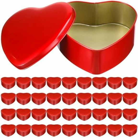 36 Pcs Heart Shaped Metal Tins with Lids 4.72" x 4.33" Candy Boxes Biscuits Jar Candle Tins Box Metal Containers for Candy Chocolate Gifts (Red)