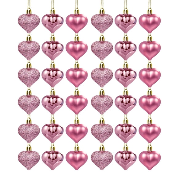 36 Pcs Heart Shaped Ornaments, Valentine Heart Ornaments, Heart Baubles, Hanging Heart Decorations, Plastic Heart Ornaments, Valentine Tree Decorations, Romantic Home Decor