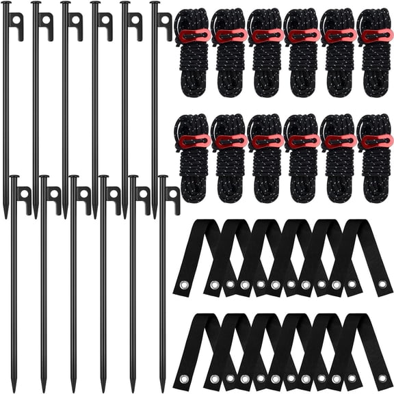 36 Pcs Heavy Duty Tree Stake Kits Stake and Support for Young Leaning Tree Anchor Straightening Kit, 15.8'' Support Straps, 11.8'' Steel Stakes, 13.12ft Rope Against Bad Weather(Black)
