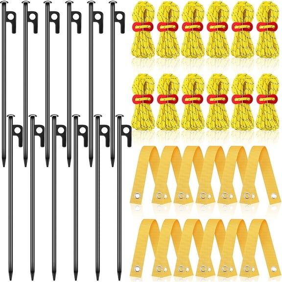 36 Pcs Heavy Duty Tree Stake Kits Stake and Support for Young Leaning Tree Anchor Straightening Kit, 15.8'' Support Straps, 11.8'' Steel Stakes, 13.12ft Rope Against Bad Weather(Yellow)