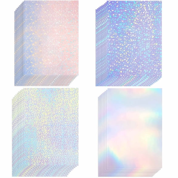 36 Pcs Holographic Laminate Sheets, Holographic Sticker Paper A4, 4 Patterns Star Dot Glass Crushed Clear