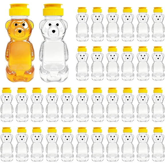 36 Pcs Honey Bear Bottle, 8oz Plastic Honey Squeeze Bottle Honeybear Squeeze Jars, Cute Empty Container with Yellow Flip-top Lid for Syrup Sauce Juice Storing and Dispensing Party Favors