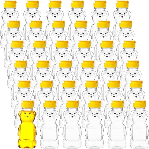 36 Pcs Honey Bear Bottle,Plastic Honey Squeeze Bottle,Honeybear Squeeze Jars,Cute Empty Container with Yellow Flip Lid for Syrup Sauce,Juice Storing and Dispensing, Transparent(240 Ml/ 8 oz)