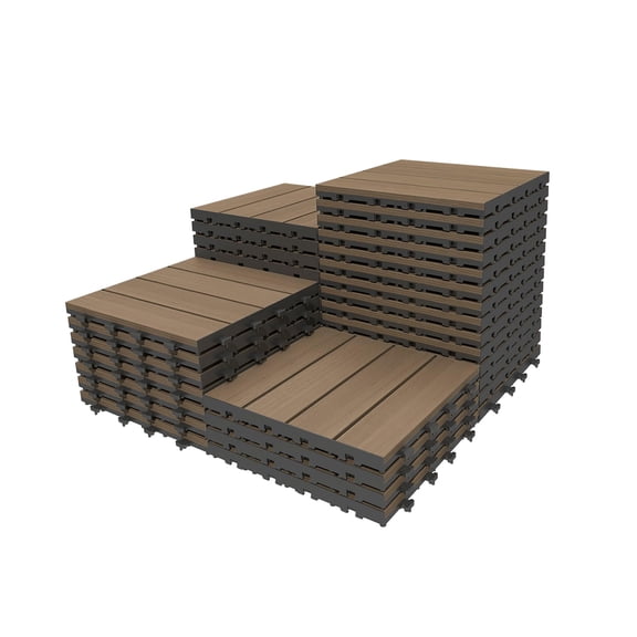 36 Pcs Interlocking Deck Tiles, 12" x 12" HDPE Outdoor Flooring, Patio Flooring Outdoor Waterproof, Deck Tiles Outdoor Waterproof for Deck Garden Poolside, All Weather Use -Dark Brown