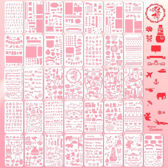 36 Pcs Journal Stencils for Planners 4 x 7 Inch Scrapbook Stencils Planner Template Stencil Set for Journaling Notebook Scrapbooking Journals Book DIY Drawing Greeting Cards Diary Letters
