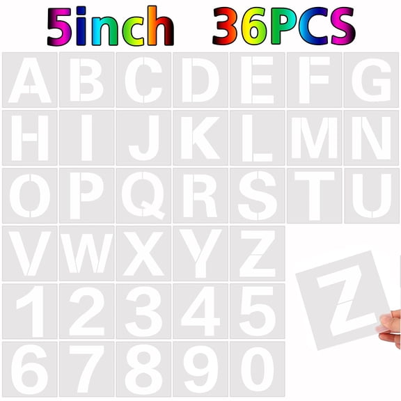 36 Pcs Large Alphabet Letter Stencils and Number Stencils,Reusable Letter Stencils for Painting on Wood Wall Fabric Rock Chalkboard Glass (5 Inches)