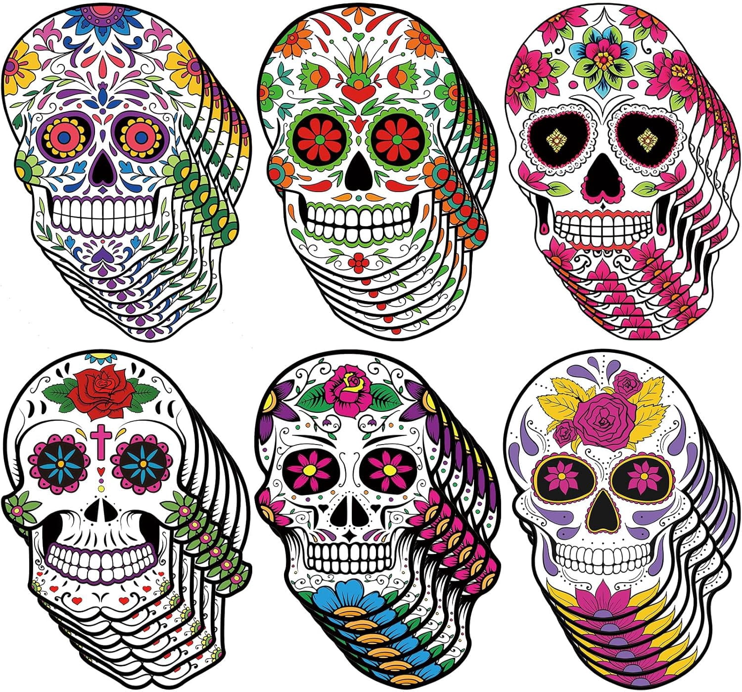 36 Pcs Large Day of The Dead Sugar Skull Cutouts for Dia De Muertos ...