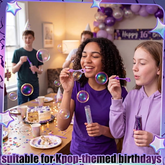 36 Pcs Laser Kpop Party Bubble Wands Bulk Gifts Cartoon Mini Purple Lightning Bubble Wands Laser Purple Party Favors Lightning Mini Tubes Stuffers Kpop Tubes Stuffer for Birthday Gifts
