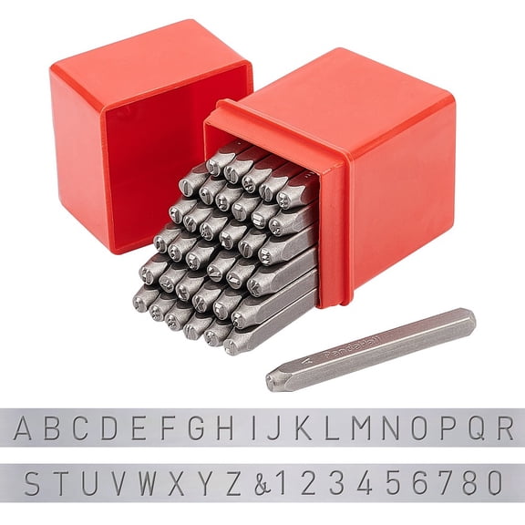 36 Pcs Letter Number Ampersand Metal Stamp Set 3mm Alphabet A-Z Number 0-9 and Symbol & Iron Uppercase Letter Stamps Punch Press