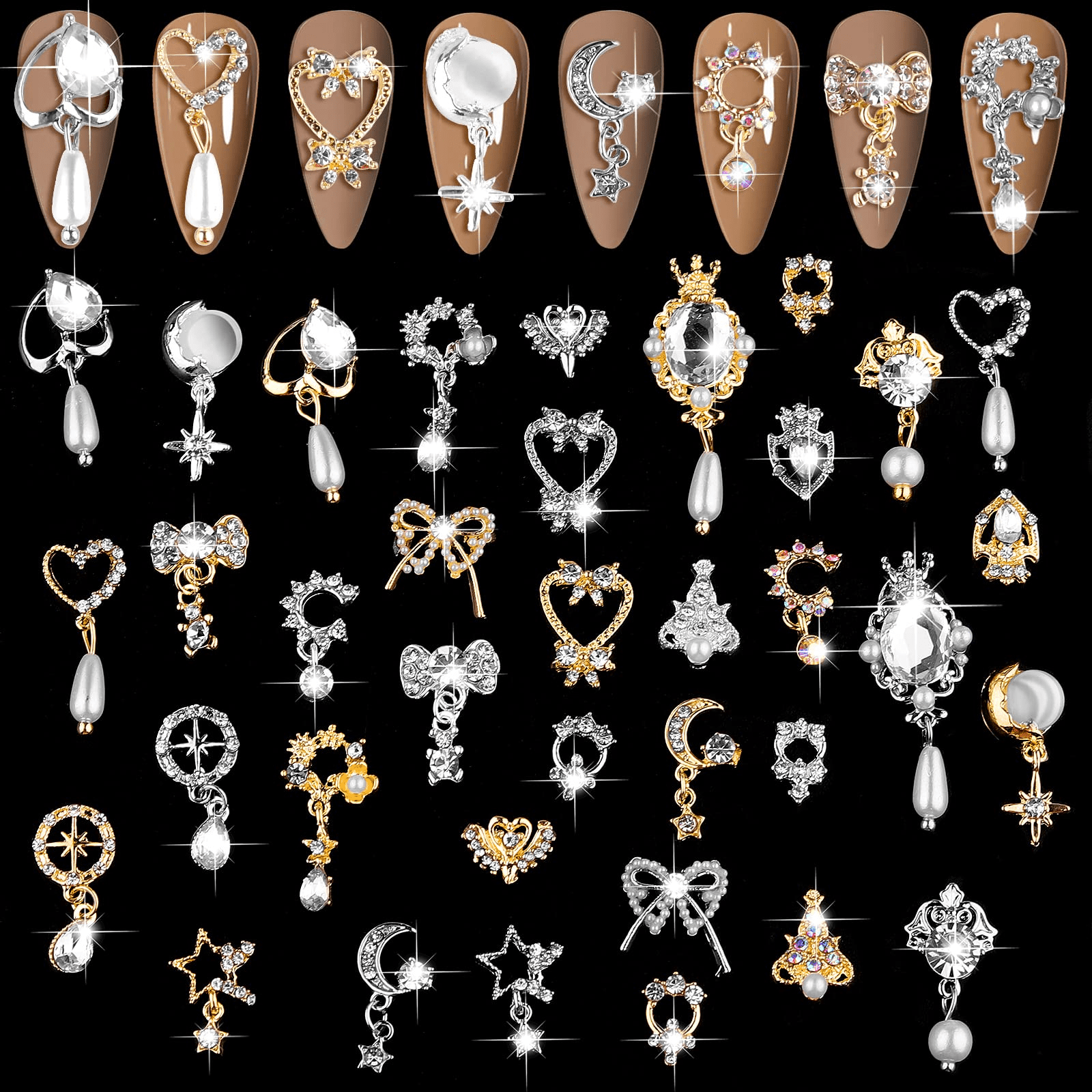 36 Pcs Luxury Nail Art Rhinestone, Kalolary 3D Shiny Nail Art Charms