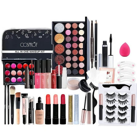 36 Pcs Makeup Kit All-in-one Makeup Gift Set for Women Full Kit, Include Makeup Brush, Eyeshadow Palette, Lip Gloss Set, Lipstick, Foundation, Mascara, Magnetic Eyelashes with Eyeliner, Eyebrow Cream