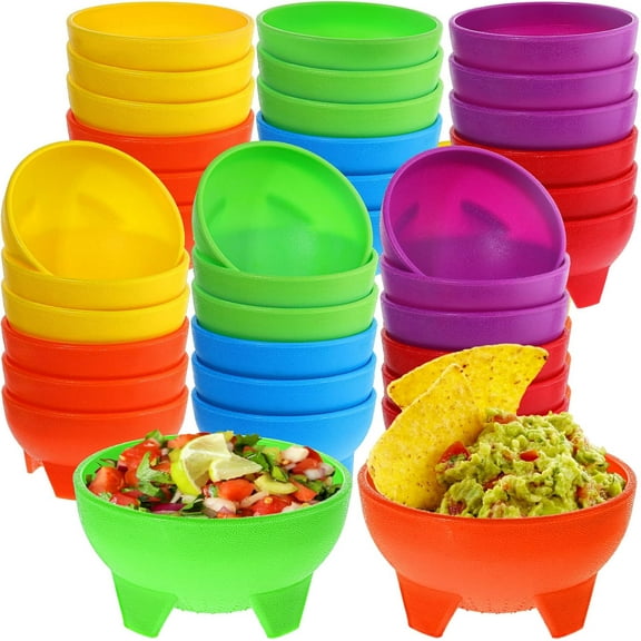 36 Pcs Mexican Salsa Bowls Multi Color Serving Bowls 4.5" Diameter Plastic Mexican Dipping Dinnerware for Taco Candy Chip Bar Snack Guacamole Nuts Dish(6 Colors)