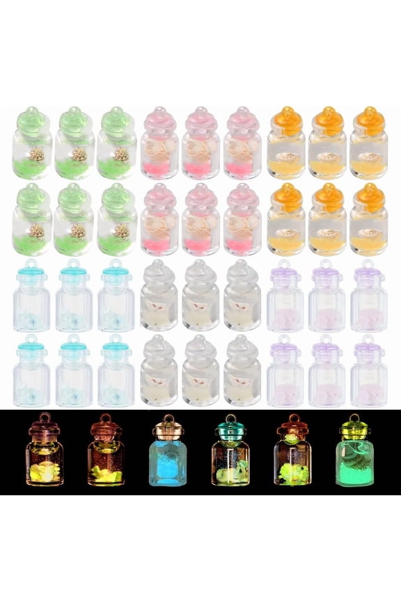 36 Pcs Mini Luminous Wishing Bottle Charms 6 Colors Plastic Bottle Pendants with Polymer Clay Filler Tiny Jar Sweet Charms