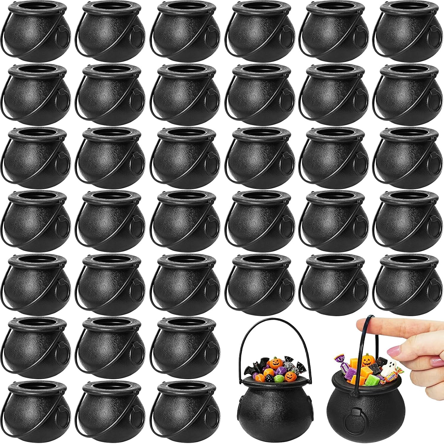 36 Pcs Mini Plastic Cauldron,2.8 In Halloween Black Small Witch ...