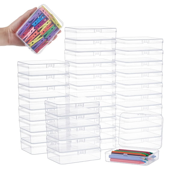 36 Pcs Mini Plastic Storage Containers 4.41 x 3.41 Inch Clear Plastic Rectangle Box with Lid for Crayon Beads Craft and Other Small Items