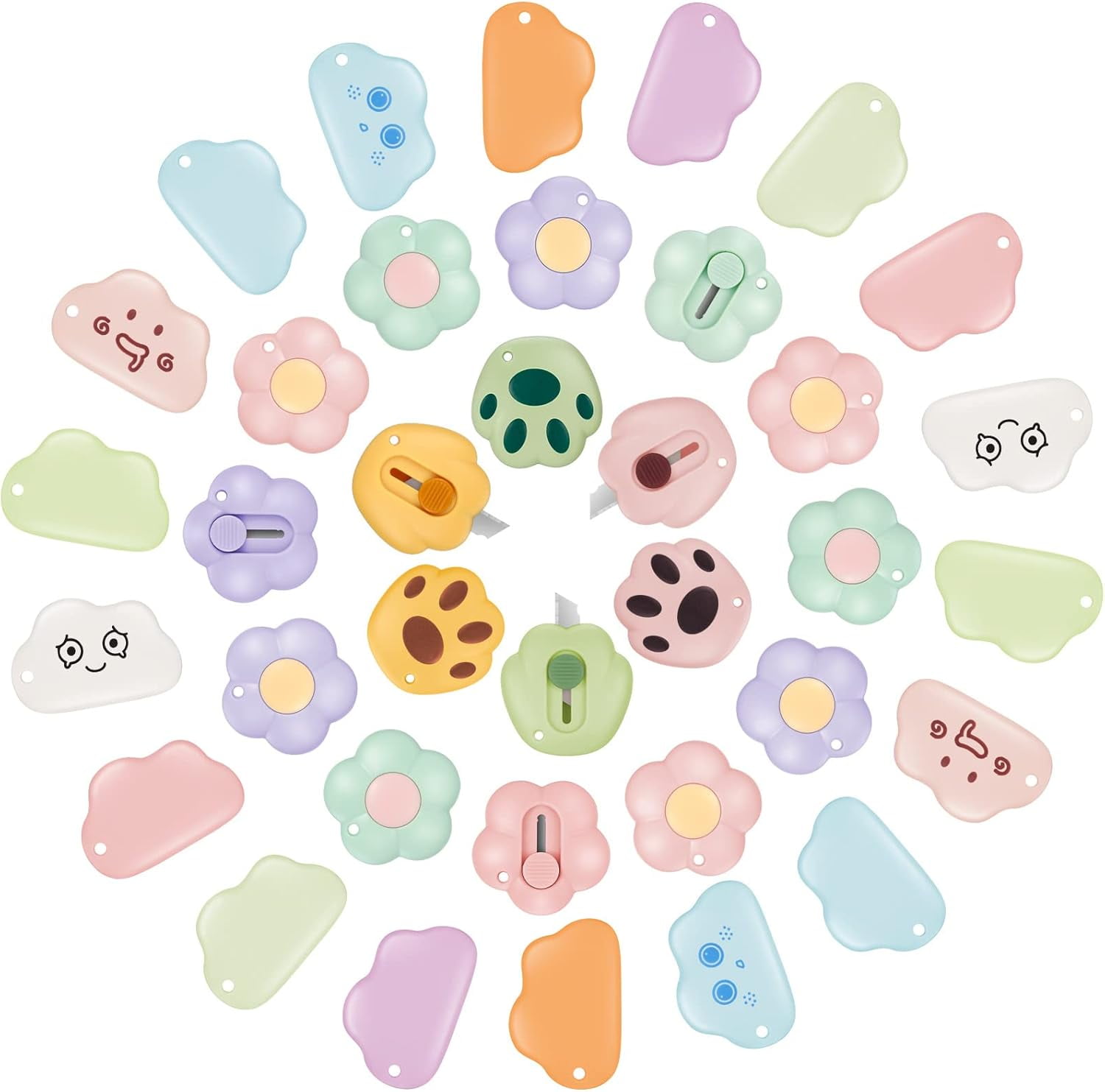 36 Pcs Mini Retractable Box Cutter, Bear Claw Mini Flower Cloud Shaped ...