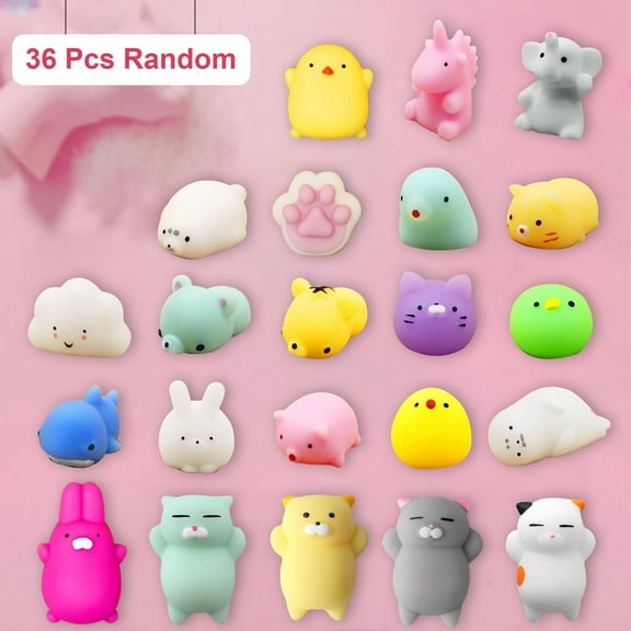 36 Pcs Mochi Squishy Toys, Kawaii Squishy Favors, Animal Squishies Squeeze Stress Relief Toys Birthday Gift for Boys Girls, Random