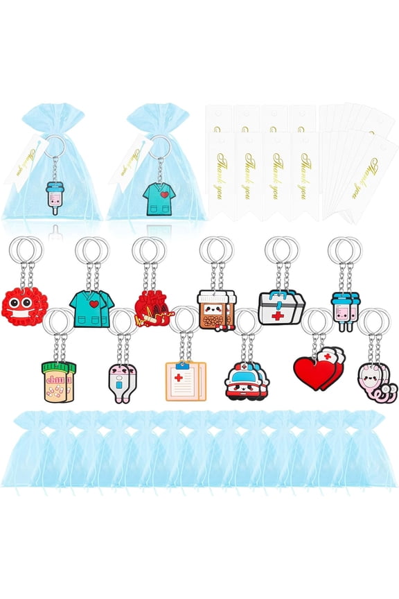 36 Pcs Nurse Appreciation Gifts Funny Nurse Keychains Thank You Tags Colorful Organza Bags Cute Bulk Nurse Gifts Accessories for Nurses Week Nursing Students Hospital Supplies Doctor Play
