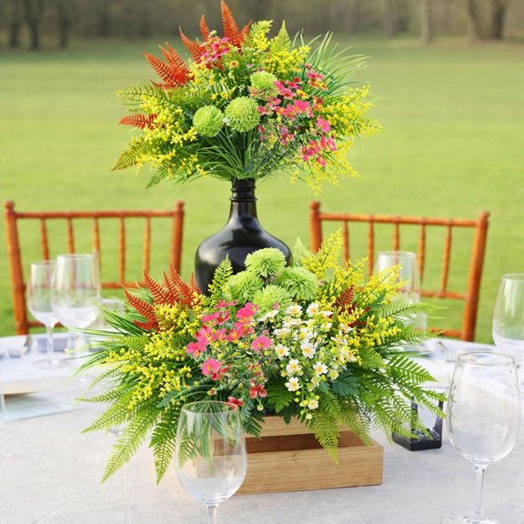 36 Pcs Outdoor Artificial Plants Fake Flowers Greenery Stems Faux Tropical Shrubs for Garden Porch Planter Window Box Spring Summer Decor