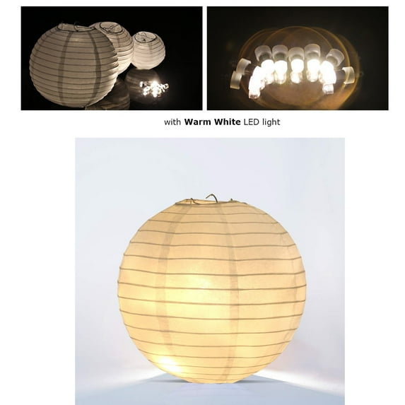 36 Pcs  Paper Lanterns  Mixed Size White Round Lamp Shade Floral Wedding Party DIY Crafts Decoration Supplies with LED Lights