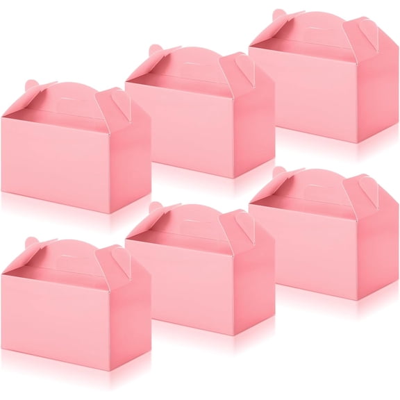 36 Pcs Party Favor Treat Boxes, Goodie Candy Gable Paper Gift Boxes with Handles for Birthday Wedding Shower Christmas Party Supplies, 6 x 3.5 x 3.5 Inches(Pink)