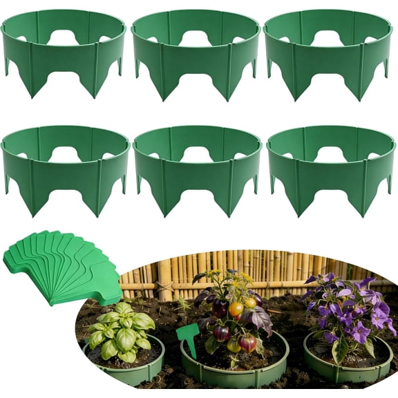 36 Pcs Planting Grow Rings Adjustable Plant Support Rings Interlocking Garden Plant Ring,Included 30pcs Plant Labels,Spliceable Green Garden Rings for Plant Support and Soil Moisture Retention