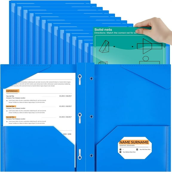 36 Pcs Plastic Folder with Clear Front Pocket and 3 Prong Plastic Folders with Card Slot Pocket Folders with Prongs for School Office (Blue)