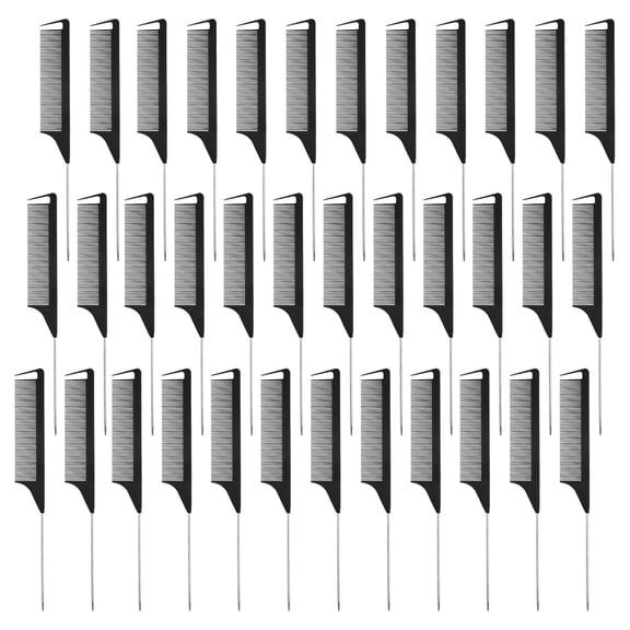 36 Pcs Rat Tail Combs - Parting & Braiding Combs, Steel & Carbon Fiber Heat Resistant, Black