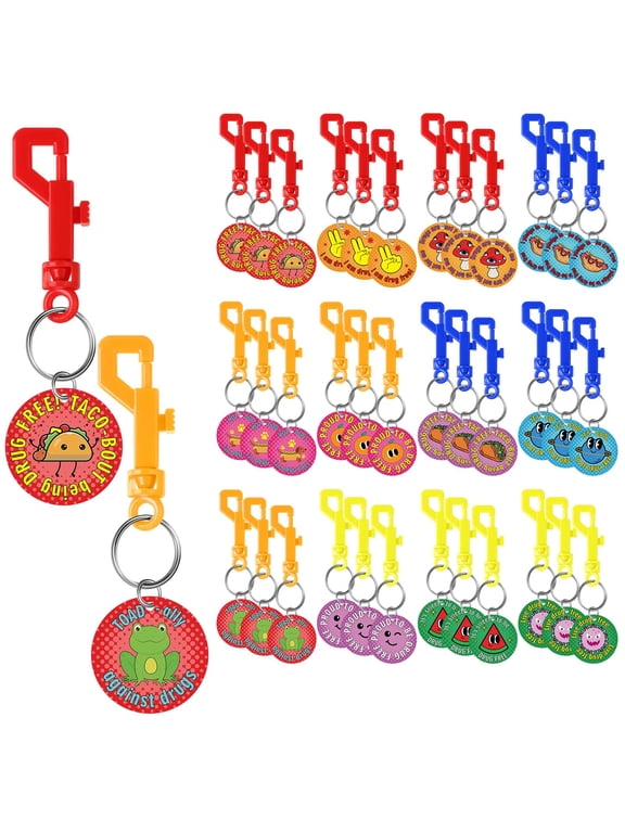 36 Pcs Red Ribbon Week Anti Drug Backpack Keychains 12 Designs 0.79 Lbs