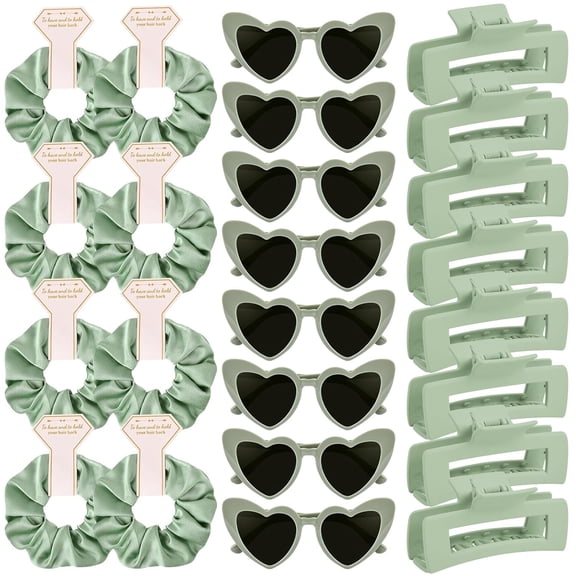 36 Pcs Sage Green Bachelorette Party Favors Set, Bride Bridesmaid Accessories Kit with Hair Claw Clips Satin Scrunchies Heart Sunglasses, Bridal Shower Gifts Wedding Party Supplies for Women