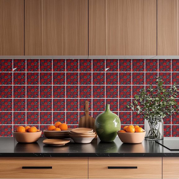 36 Pcs Seamless Retro Flowers Style Patten Tile Sticker Wall Tile Stickers Waterproof Self Adhesive Stick on Decals Art 44 Inch