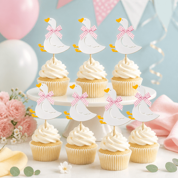 36 Pcs Silly Goose Cupcake Topper Silly Goose Baby Shower Decorations for Cake Decorations Birthday Party Supplies (Pink)